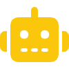 Gele robotkop-icoon met ogen en antenne op een witte achtergrond.