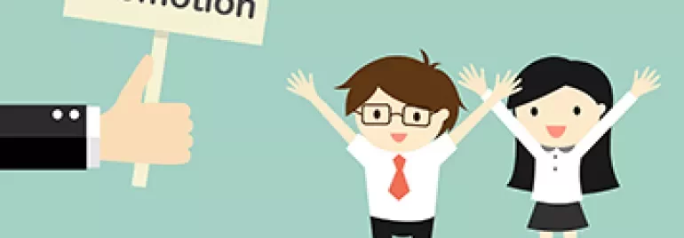 Cartoon people celebrating a promotion.