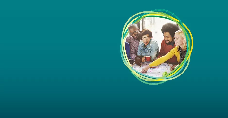 Group of diverse people collaborating on a project.