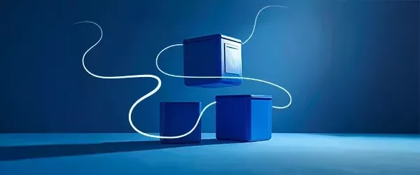 Three blue boxes stacked together signifying supply chain.