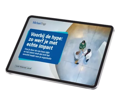 Promotieomslag van Talent Trends 2026 met een groep mensen in zakelijke kleding