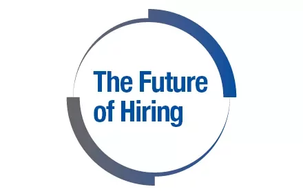 Logo with text 'The Future of Hiring' inside a circular design.